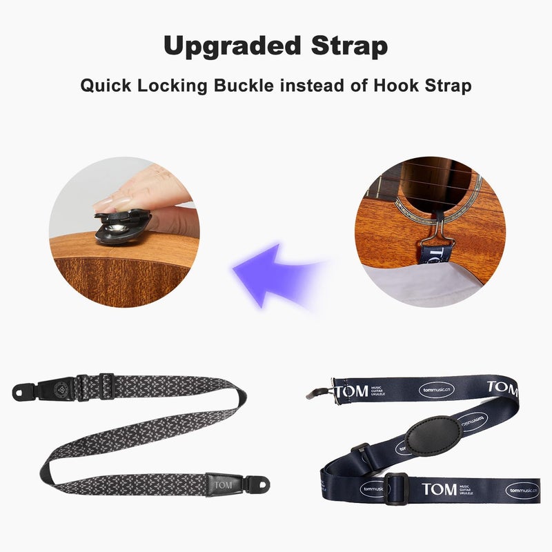 TOM 23" Carbon Fiber Concert Ukulele – Upgraded Ukelele Kit with Quick Locking Strap, Waterproof, Ultra-Lightweight (1.25 lbs), Ideal for Beginners, Professionals & Outdoor Adventures (Black) - Image 3